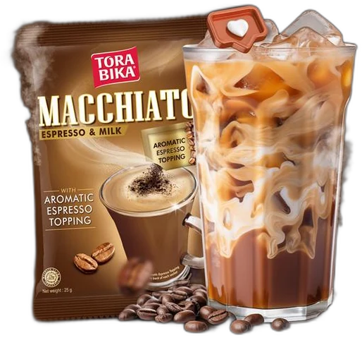 ToraBika Macchiato with iced coffee glass